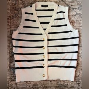 Fashion Striped Knit Button Front Sweater Vest